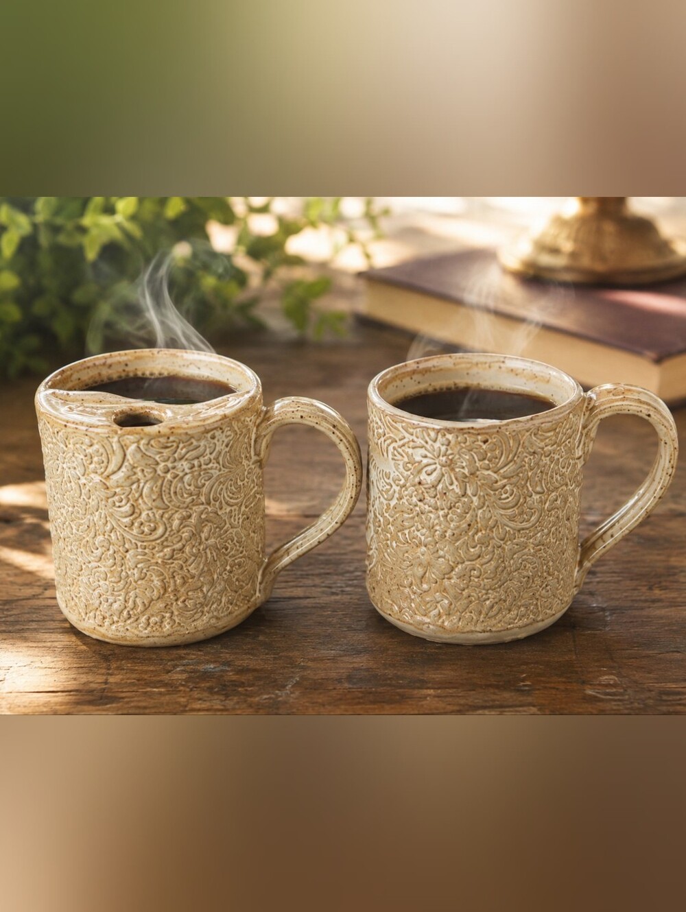 Handmade His And Hers Stoneware Pottery Mugs Mustache Cup Set